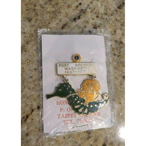 Vintage Lions Club Pin 1967- 1977 Port Orchard Washington Lion Riding Seahorse